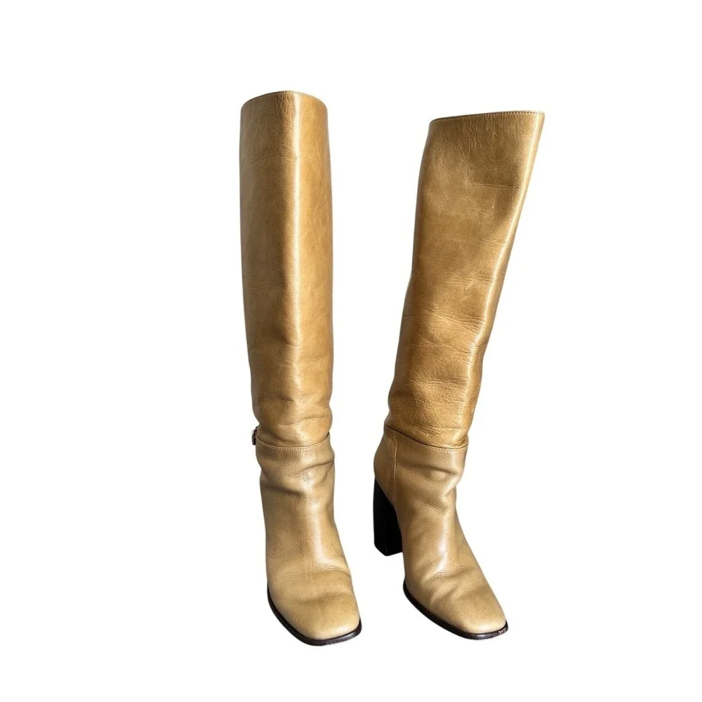 Tory Burch Banana Heel Knee‎ High Riding Leather Boots Butterscotch 6.5